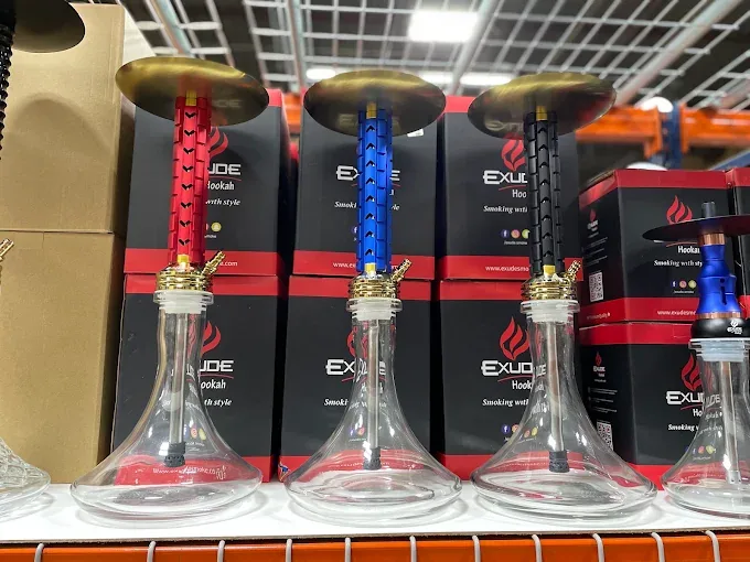 Modern hookahs displayed in a Happy Daze store